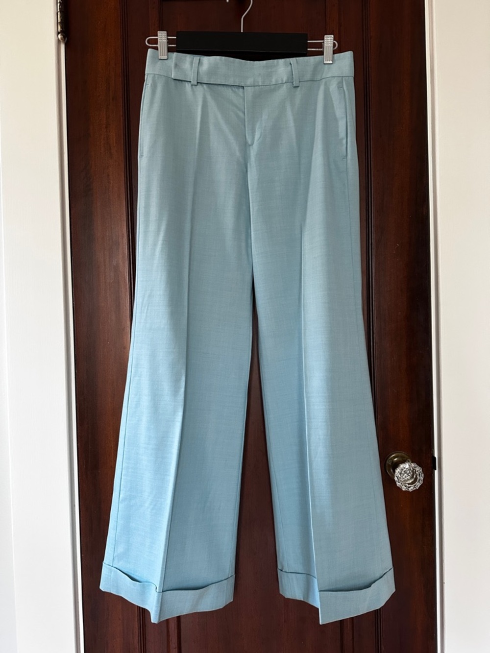 Wide-Leg Light Blue Dress Pants with Cuffed Hem